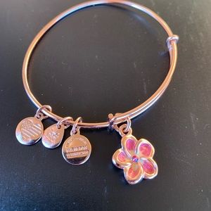 Alex and Ani bracelet with pink flower and pink crystal center